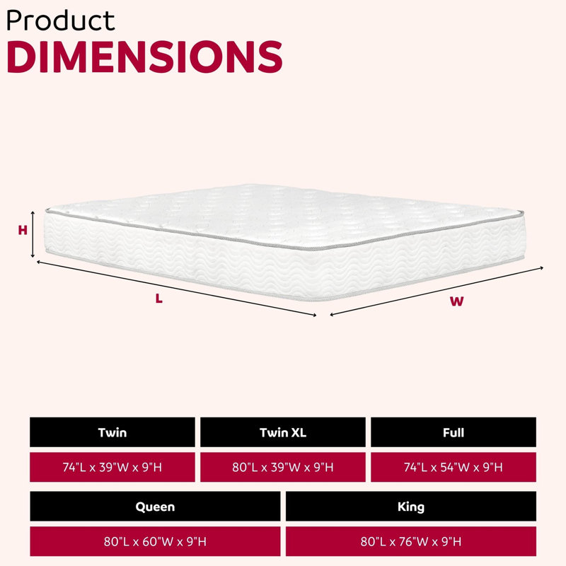 9 po Matelas double à ressorts ensachés avec housse confortable et à ressorts haute densité, mousse pour un sommeil relaxant, look contemporain