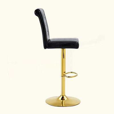 Ensemble de 2 tables de bar modernes en verre et tabourets de bar réglables, table de pub contemporaine à hauteur de comptoir avec pieds chromés dorés, chaises de bar pivotantes en cuir synthétique pour îlot de cuisine, bar personnel, petit espace