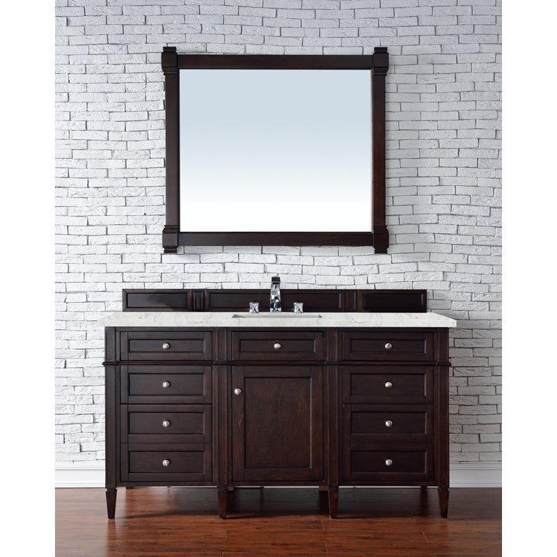 Meuble-lavabo simple 60 po Dussault, Perle jasmin éternelle, Acajou bruni, 8 po