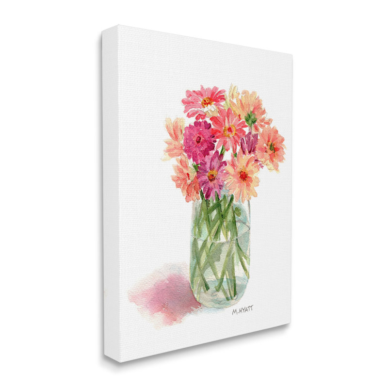 Bouquet d'aquarelles roses en pot en conserve, Toile tendue, H 20 po x l 16 po