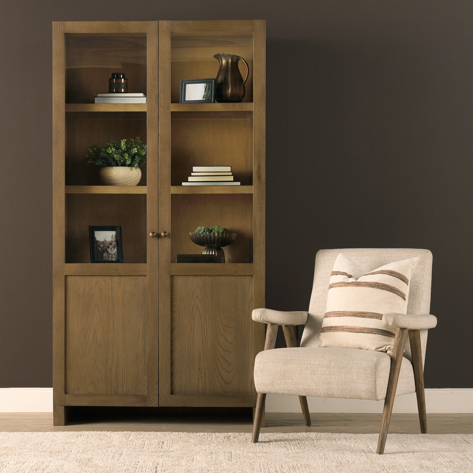 Mango Glass Accent Cabinet, Medium Brown