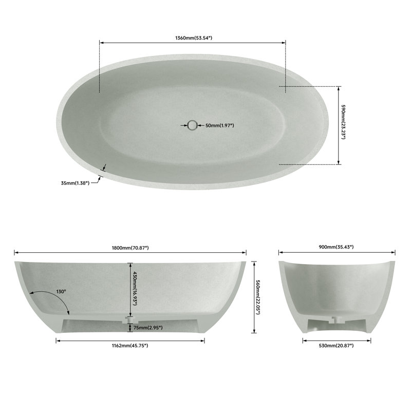 Baignoire de trempage autoportante en béton à surface solide 71 po Fslefay Terrazzo
