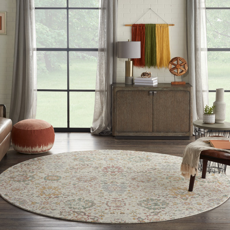 Stach Viscose Floral Indoor Rug, Round 8'