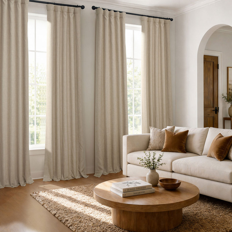 Ottis Faux Linen Room Darkening Curtain Panel, Thatched Tan, 50" W x 84" L