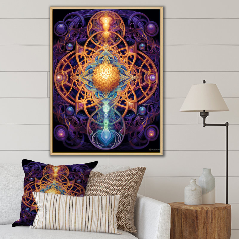 «Mystical Mandalas», reproduction sur toile, Cadre naturel flottant, H 40 po x l 30 po x P 1,5 po