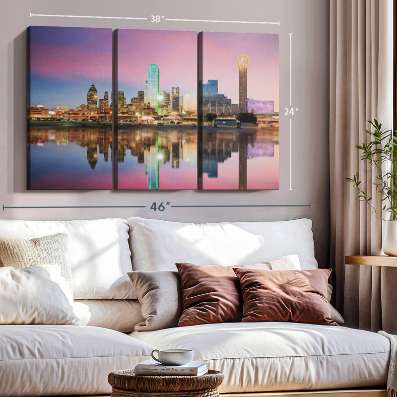 «Amazing Dallas Skyline», 3 pièces, H 24 po x l 38 po 