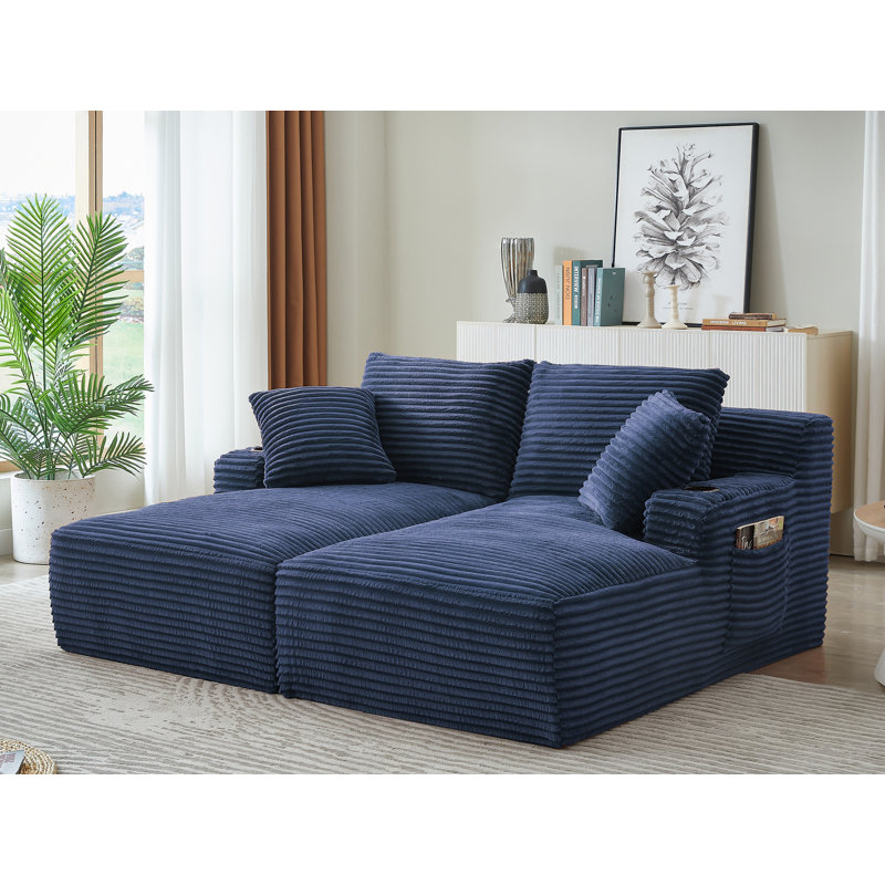 Double Corduroy Chaise Lounge, Blue