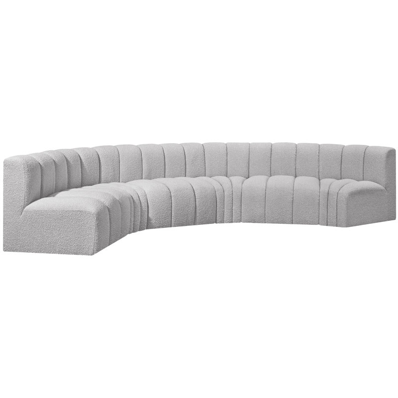 Huxleigh Upholstered Curved Sectional Reversible, Grey Boucle Fabric