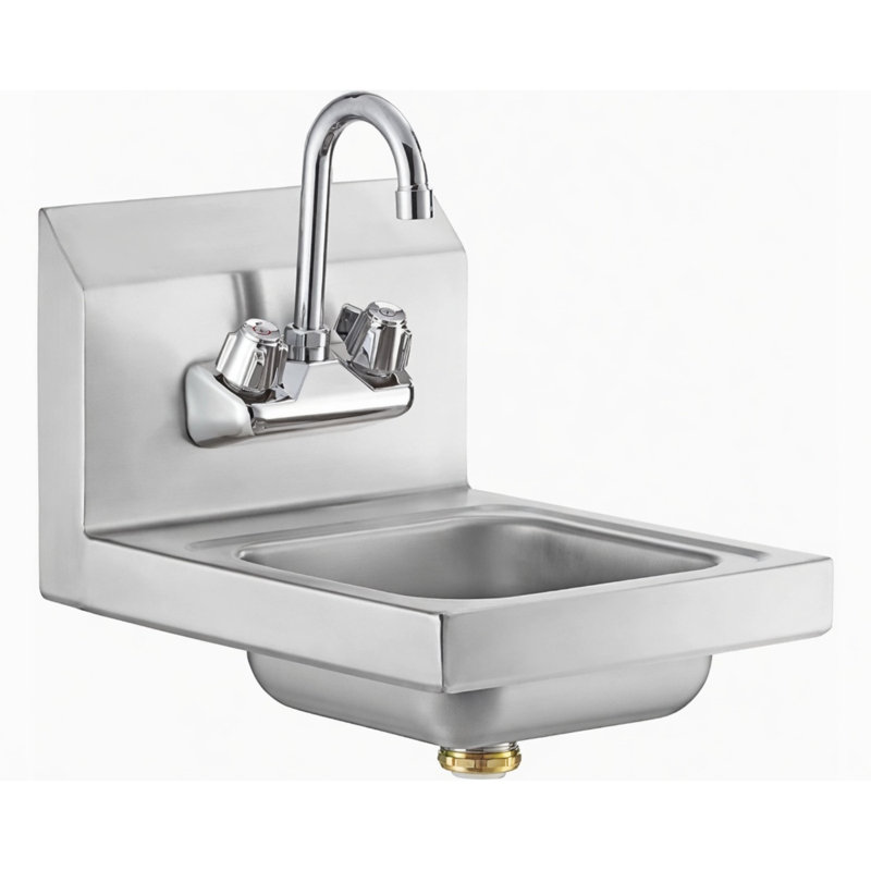 Évier mural en acier inoxydable avec robinet à col de cygne et pare-éclaboussures Express KichQuip 12 po x 16 po - Certifié NSF, acier de calibre 20