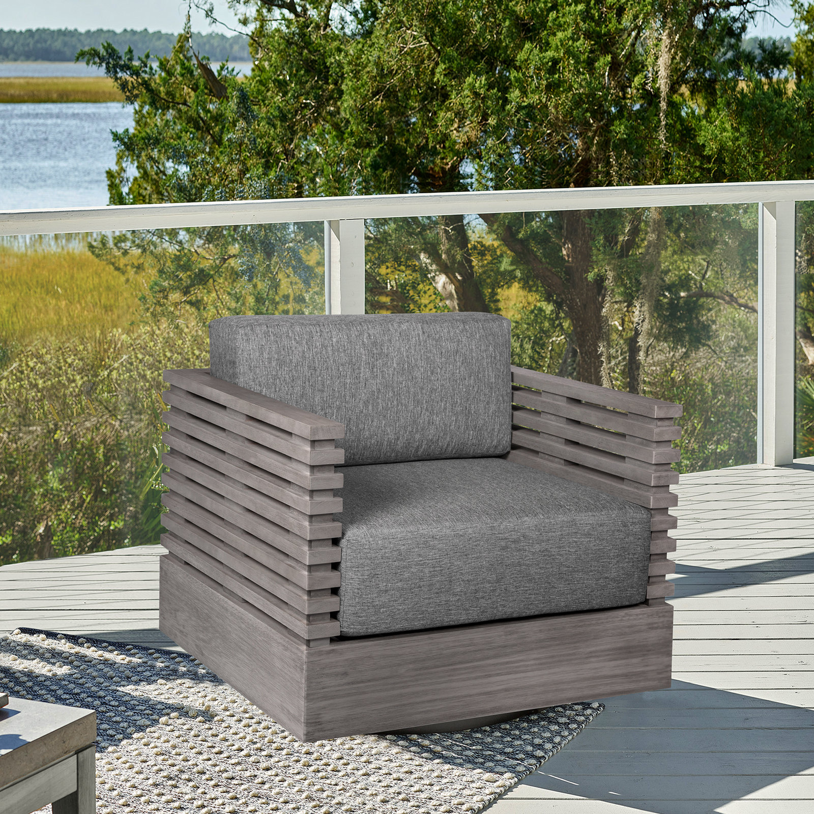 Fritz Swivel Eucalyptus Outdoor Lounge Chair, Grey Performance