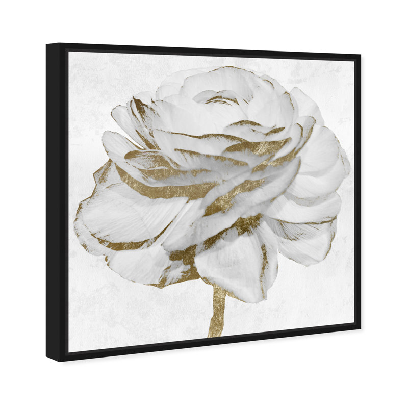 «White Gold Peony», reproduction d'art sur toile, H 16 po x l 16 po, Cadre noir