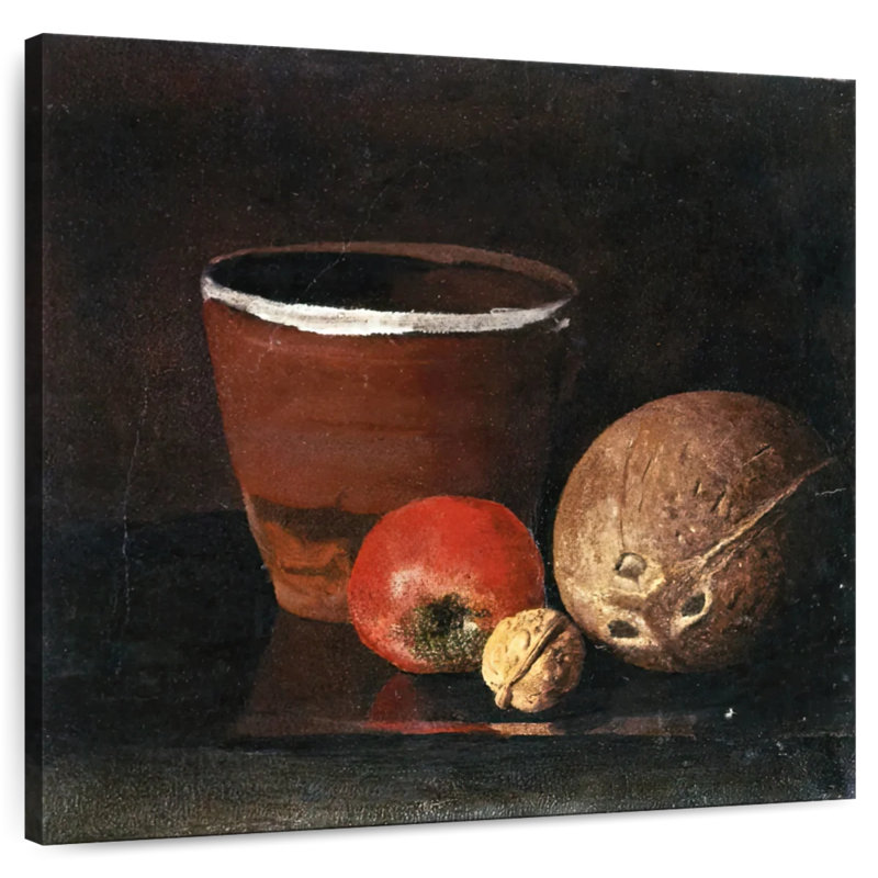 Pot à pomme, noyer et noix de coco, H 33 po x l 33 po