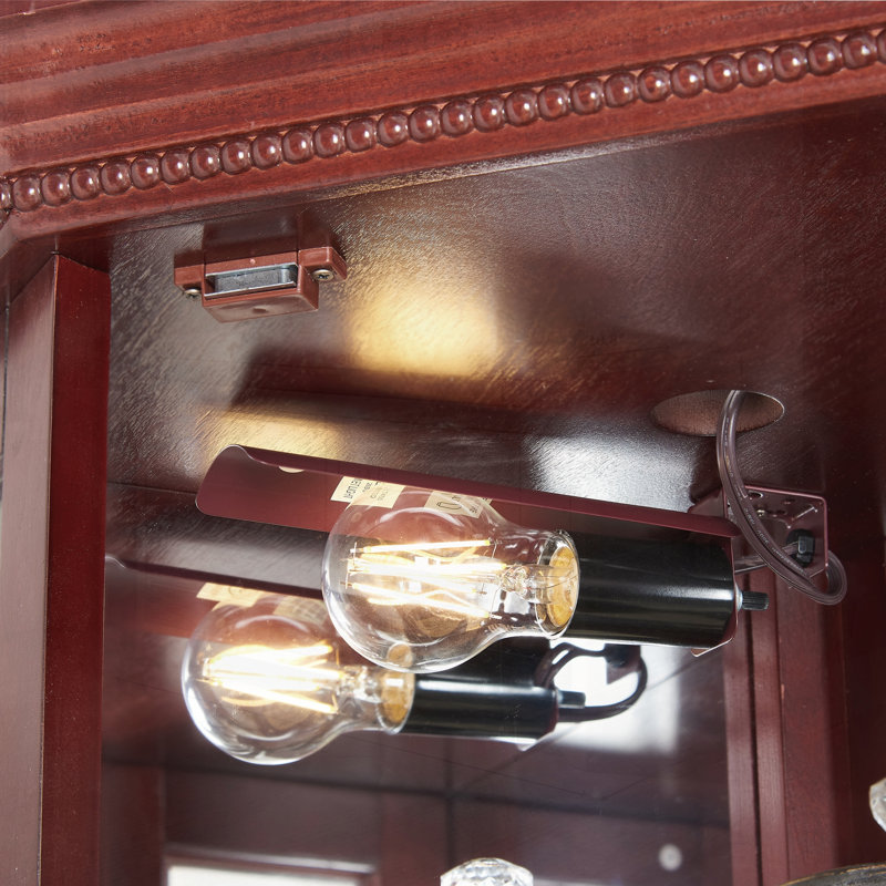 Corner Curio Cabinet with Lights, Adjustable Shelves, and Mirrored Back for Elegant Display and Storage, Cherry