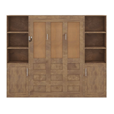 Lit escamotable en bois peu encombrant avec tablettes et armoires de rangement intégrées - Lit escamotable mural pour petits appartements