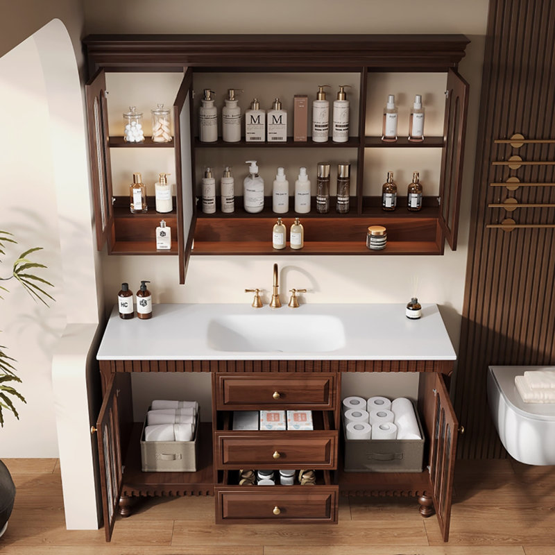 Meuble-lavabo sur pied 43,31 po en chêne massif avec miroir, 43"