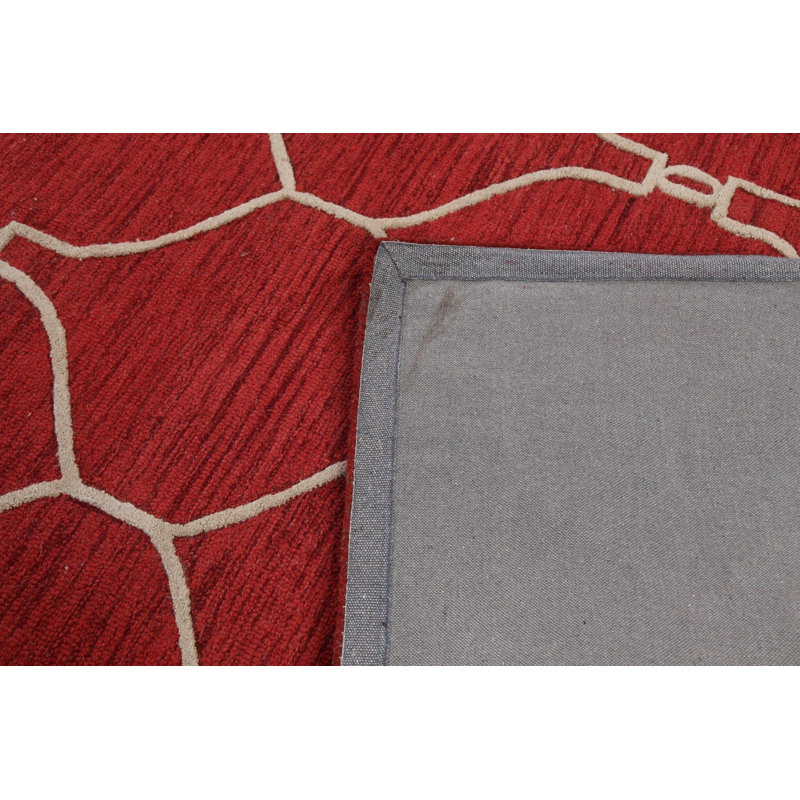 Tapis rouge en laine touffeté à la main à motif géométrique Sankertown, Rectangle 9 pi x 12 pi