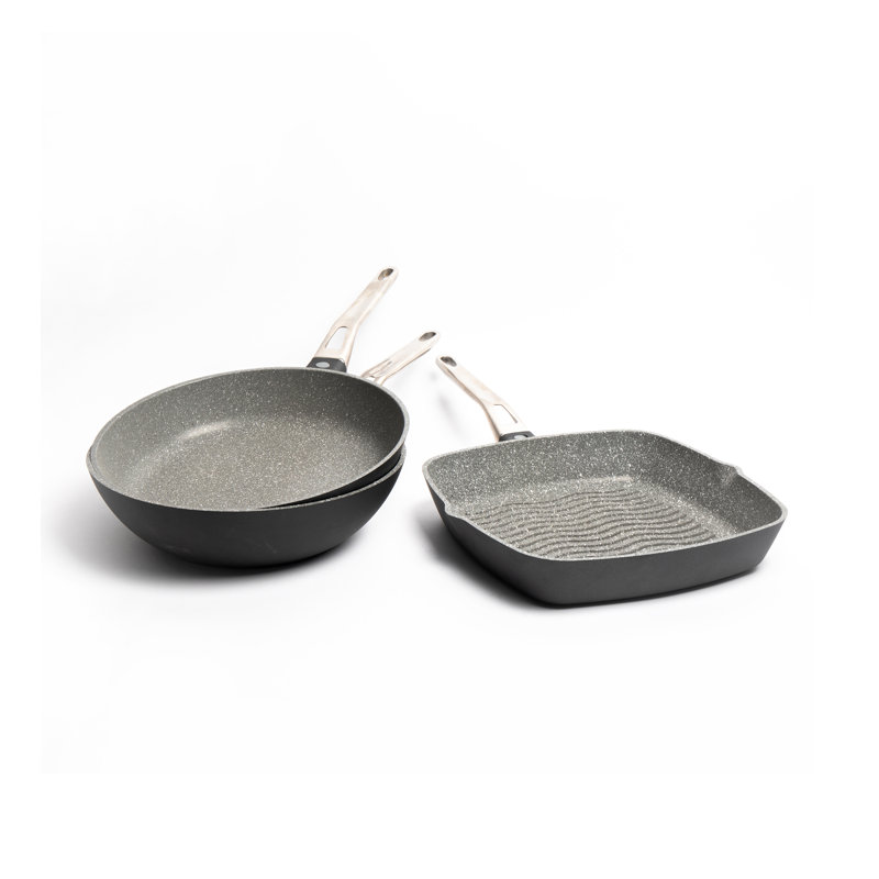 MasterClass 3pc Non-Stick Cast Aluminium Frying Set with 28cm Wok, 28cm Frying Pan and 28cm Crepe Pan
