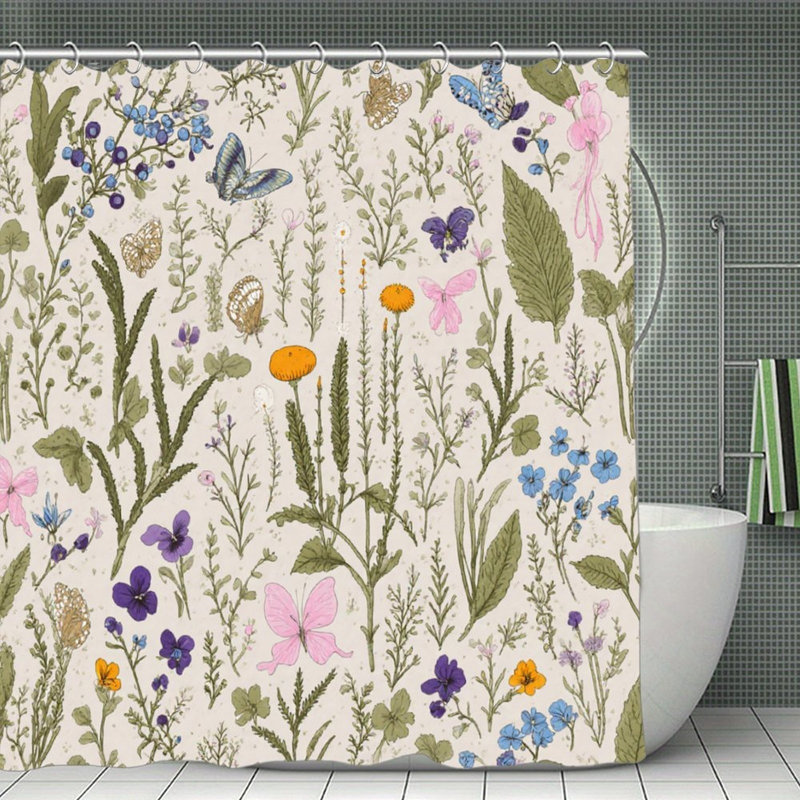 Rideaux de douche Wildflower & Butterfly pour salle de bain, 71 x 71, Beige Floral 4