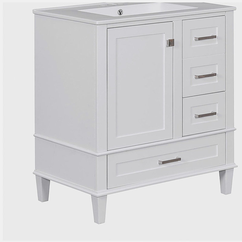 Ensemble de commode 30 po avec lavabo et porte à fermeture douce et armoire de rangement 3 tiroirs, Blanc