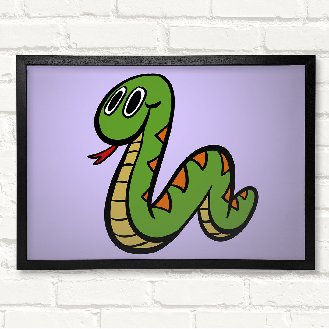 Gerahmtes Leinwandbild Cartoon Snake in Flieder