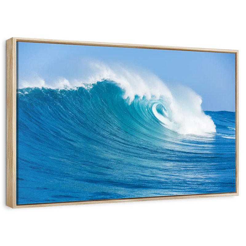 Ocean Wave Break, Cadre flottant en bois naturel, 37 po x 25 po