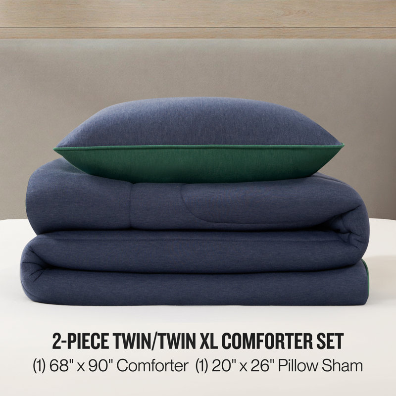 Champion Premium Reversible Solid Jersey Comforter Sets, Twin/Twin XL, Navy Blue / Green