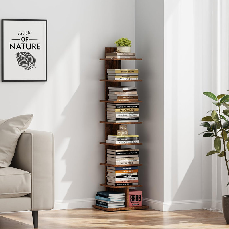 Bibliothèque verticale étroite à 8 niveaux, Rustic Brown