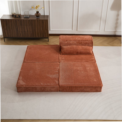 Compression Mahjong Sofa,Convertible Floor Sofa Bed,DIY Boneless Modular Sectional Sofa,No Assembly Required,Circle Fleece Fabric,Oversized Single Seater With 1 Pillow And 1 Ottoman,Orange