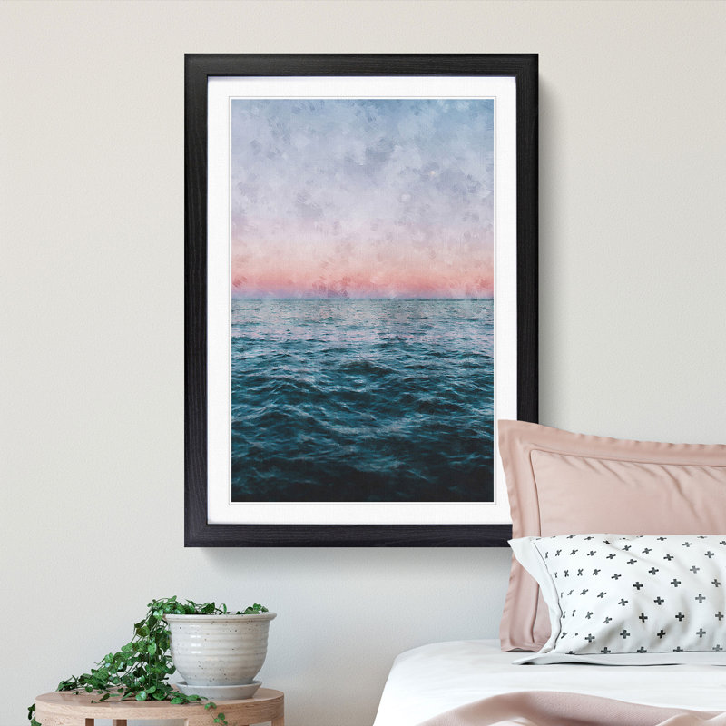Moon Above the Vast Ocean - Picture Frame Painting Print, 33cm H x 24cm W x 2cm D, Black Framed