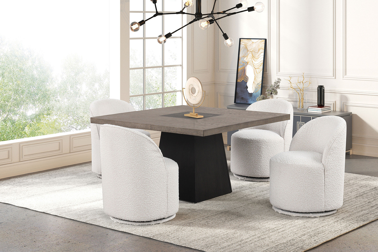 Ebern Designs Wessel 5-pcs Square Dining Table Set With Swivel Chair ...