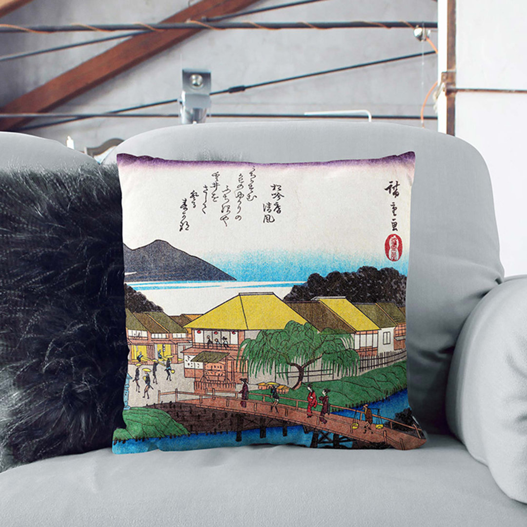 Bridge over the River by Utagawa Hiroshige Cushion with Filling