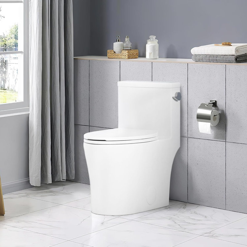 One-Piece Toilet, 16" Elongated Design with Side Flush System, Soft Close PP Seat Cover & Powerful Flush, Ready for Complete Bathroom Installation