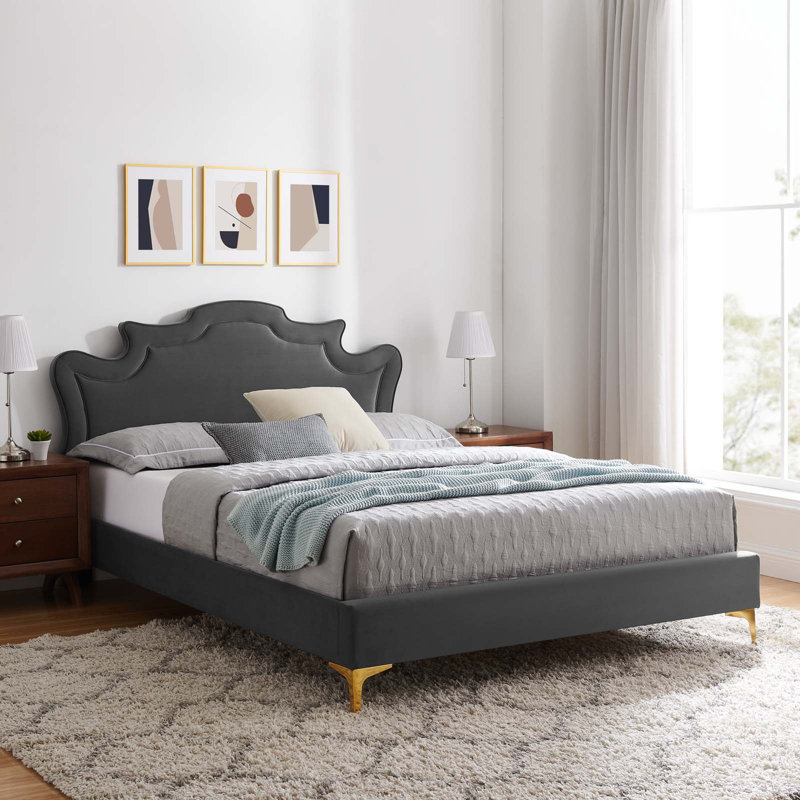 Modway Neena Performance Velvet Bed, Charcoal, Queen