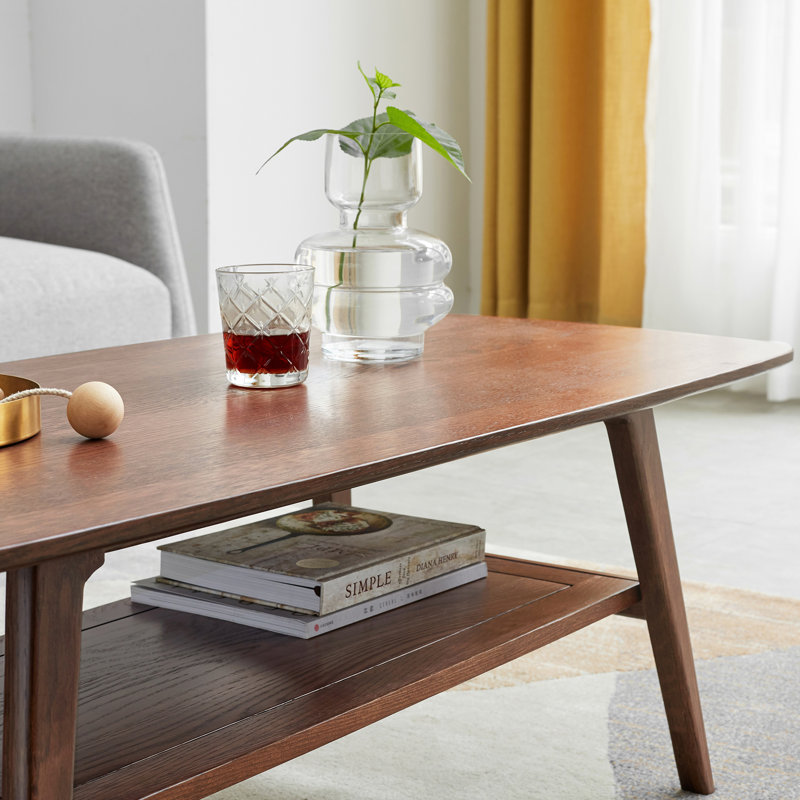 Center table Low Table 100% solid Oak Wood Top plate Desk Coffee table , 17.32" H x 39.37" L x 19.69" W, Dark Oak