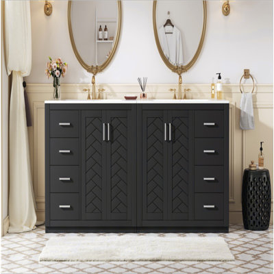 Meuble-lavabo 72 po avec lavabo en céramique (séparé), armoire de rangement en bois massif, ensemble de meuble-lavabo autoportant avec tiroirs et portes à fermeture douce