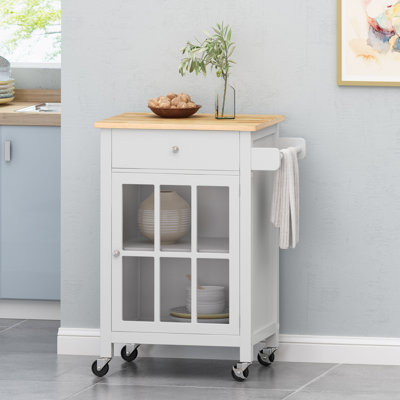 Chariot de cuisine avec plateau en bois manufacturé