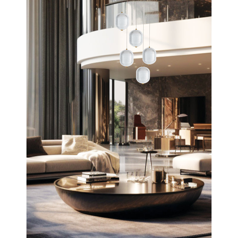Luminaire suspendu DEL Peri, 5 lumières, Laiton vieilli