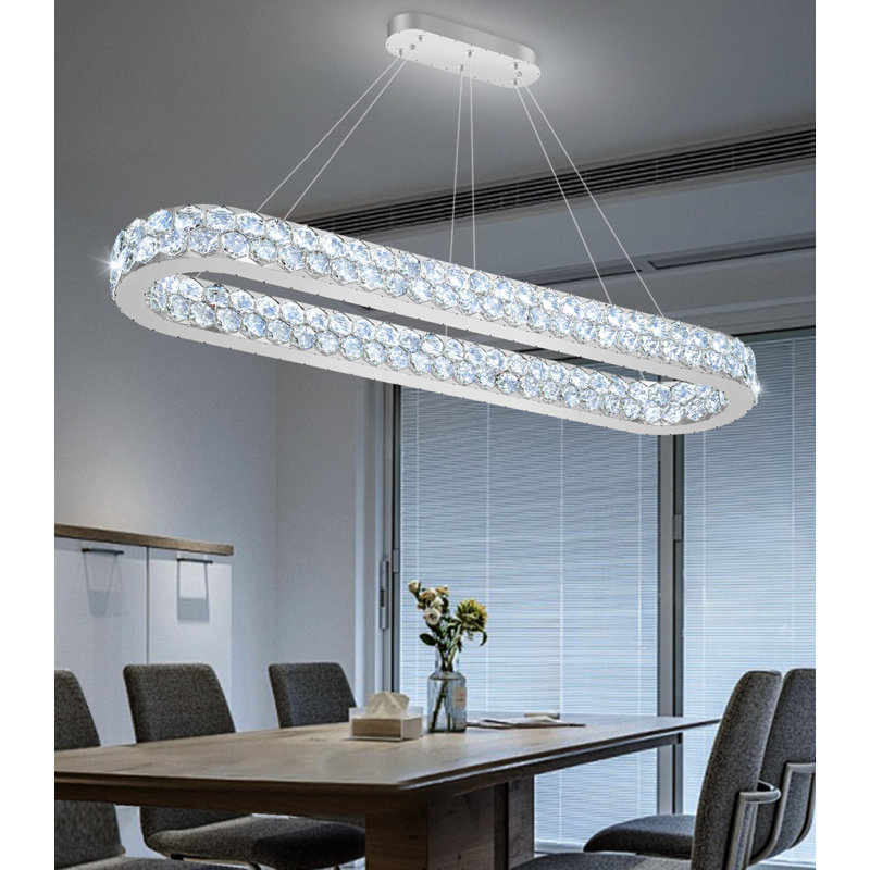 Lustre ovale moderne en cristal 47 "argenté, Silver