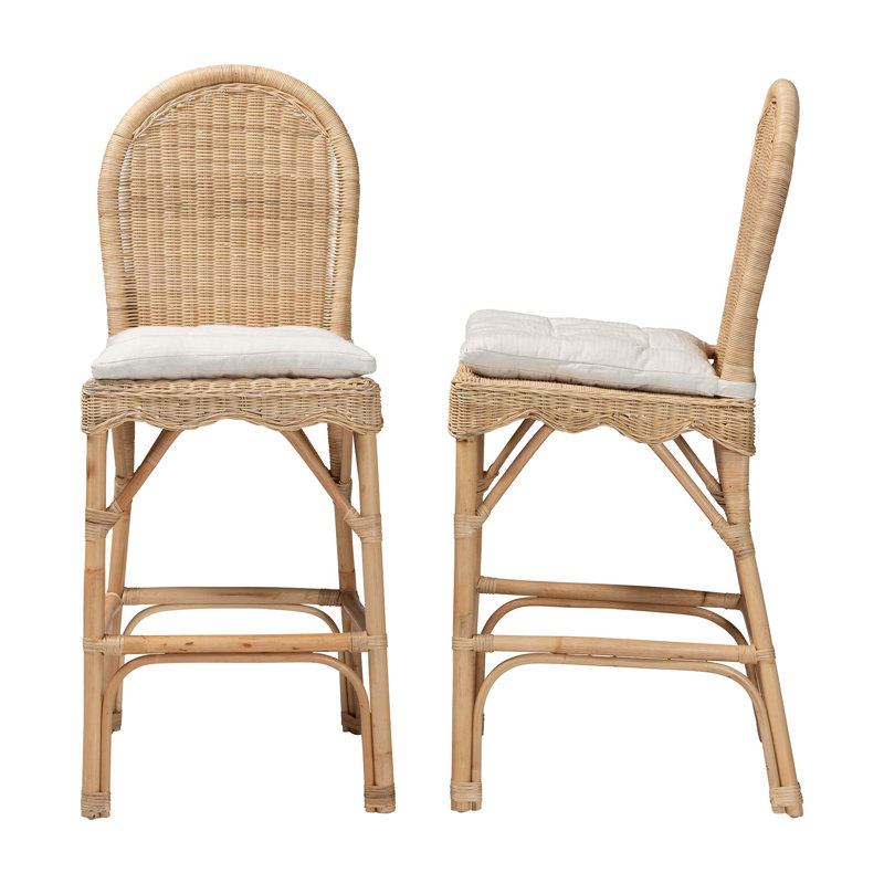 Bido Bali & Pari Bilu Bohemian Natural Rattan 2-Piece Stool Set, Counter Stool (27.6" Seat Height)