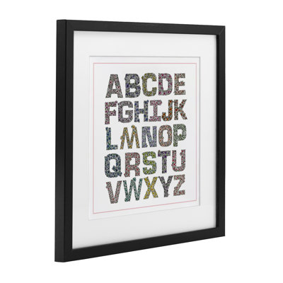 Detailed Florals Alphabet Framed Print Under Glass, design by Jennifer Stith