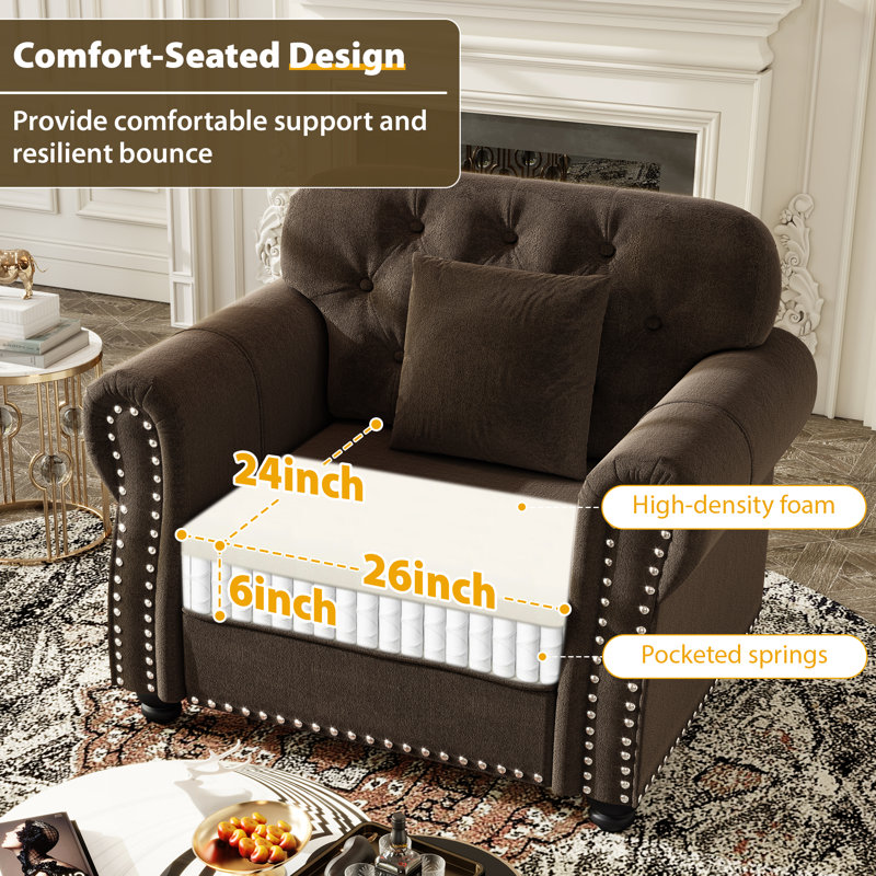 Annalease 41.3" Upholstered Chesterfield Accent Chair, Brown