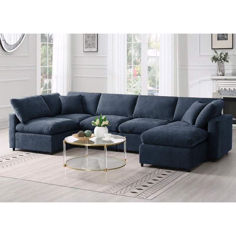 Canapé-lit modulaire en chenille de 130 po Latitude Run®, canapé-lit modulaire convertible surdimensionné, Chenille bleu