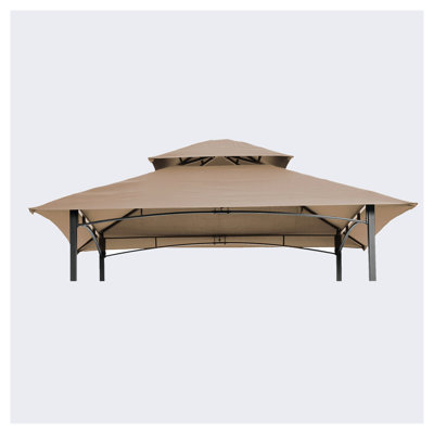 Double Tiered Grill Gazebo Replacement Canopy Top - Beige Waterproof Roof Cover for Outdoor BBQ Tent