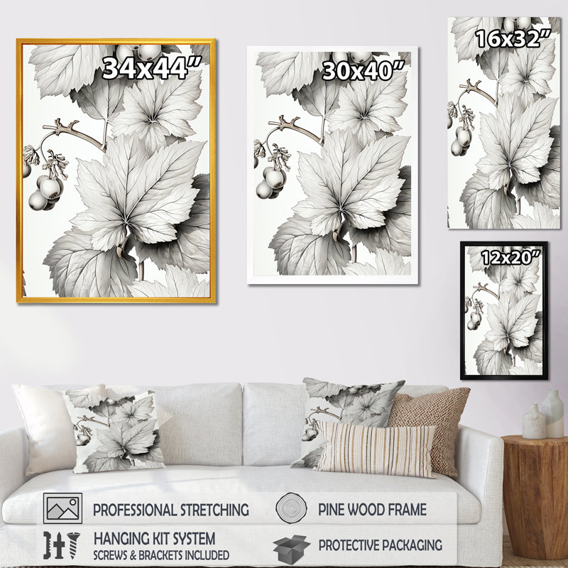 Feuille de tilleul gris - art mural arbre, Cadre flottant brun, H 20 po x l 12 po x P 1 po