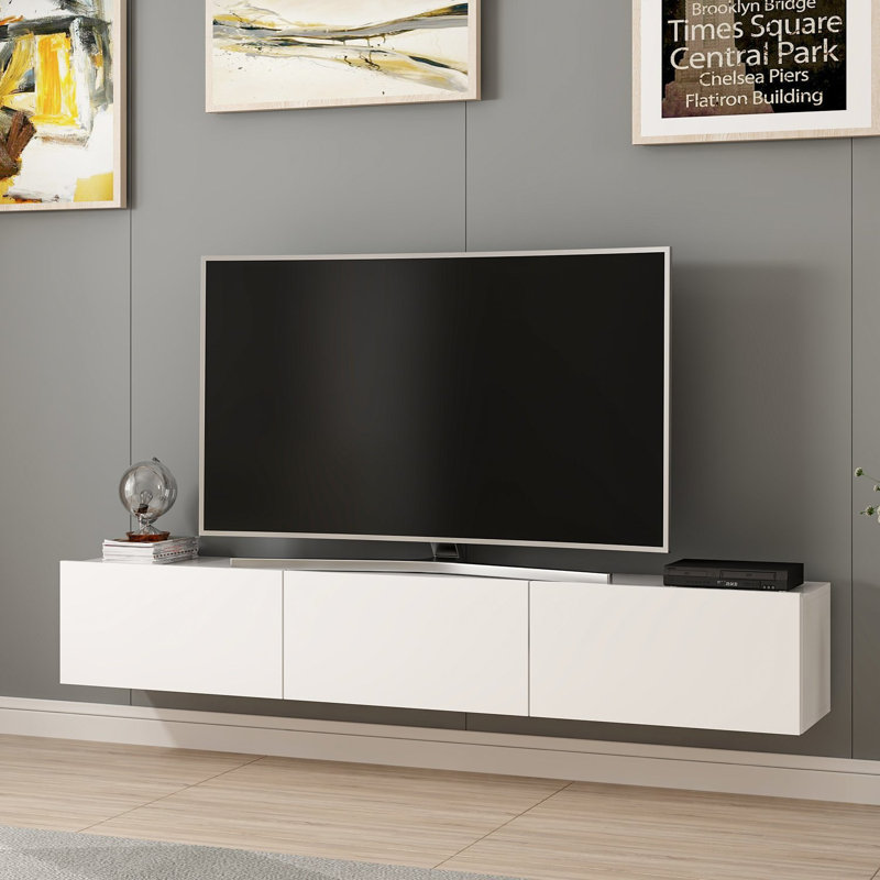 Wesa Modern White TV Unit, 70.9 x 11.8 x 11.8 Inches | 100% Melamine Coated Particle Board, Thickness: 0.7 Inches | Elegant Design for Living Room, Durable & Stylish Storage Solution, Perfect for Entertainment Spaces