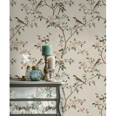 Oiseau et fleur, papier peint adhésif élégant style asiatique