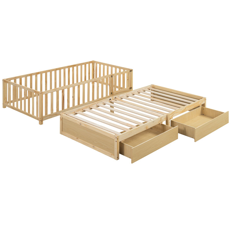 Lit de jour simple avec garde-corps de clôture et 2 tiroirs de rangement fonctionnels - Optimisation de l'esthétique fonctionnelle de la chambre à coucher
