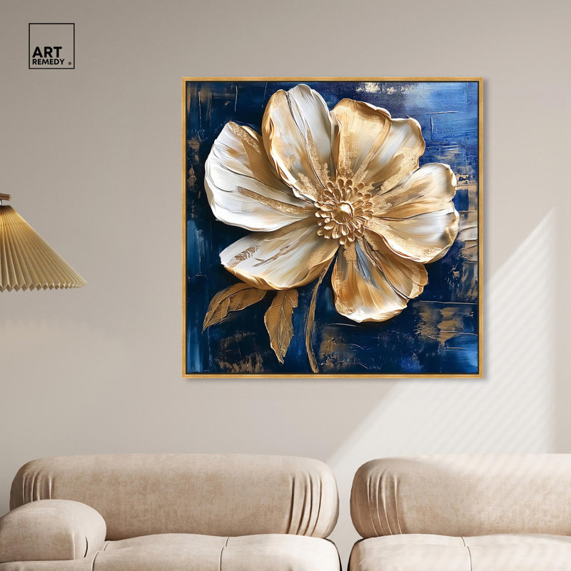 Or sur toile sérénade dorée, art floral élégant par Art Remedy, Cadre flottant doré, H 41 po x l 41 po x P 1,8 po