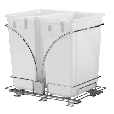 Chrome Steel Sliding Double Waste Bin with White Plastic Inserts