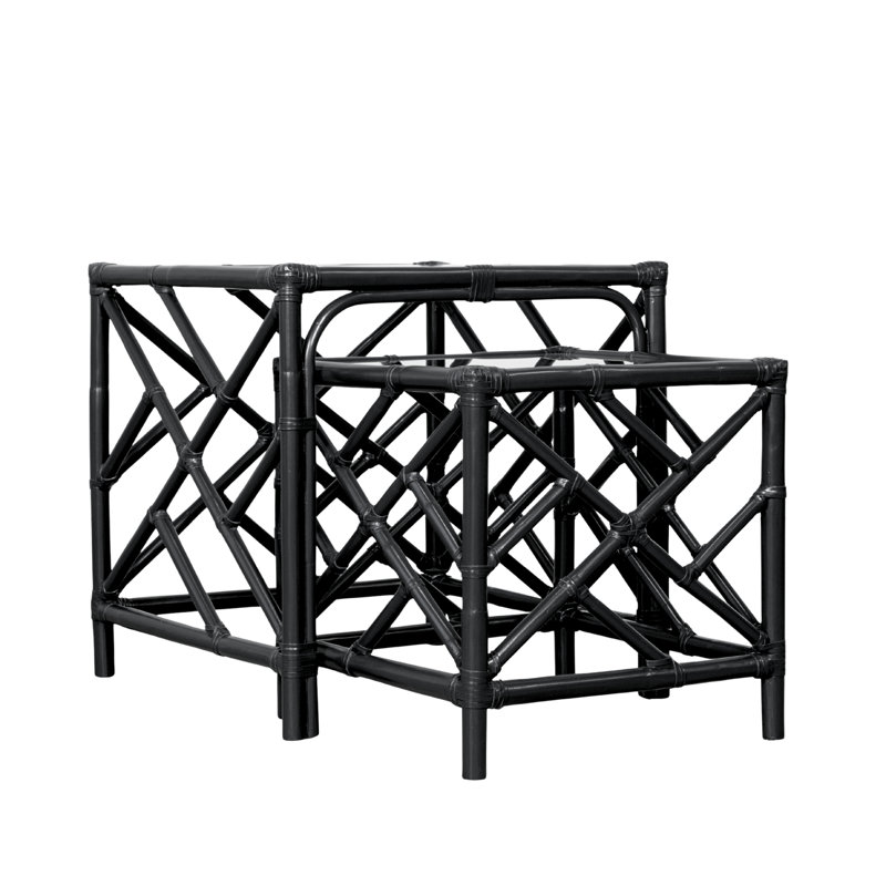 Chippendale Glass Nesting End Table, Black